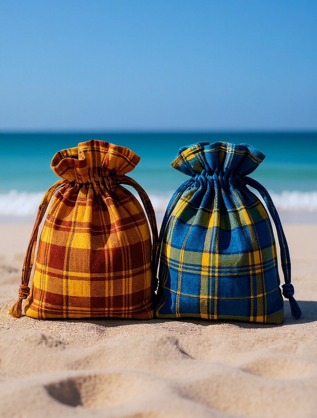 Pochon en tissu madras & lingettes bambou réutilisables