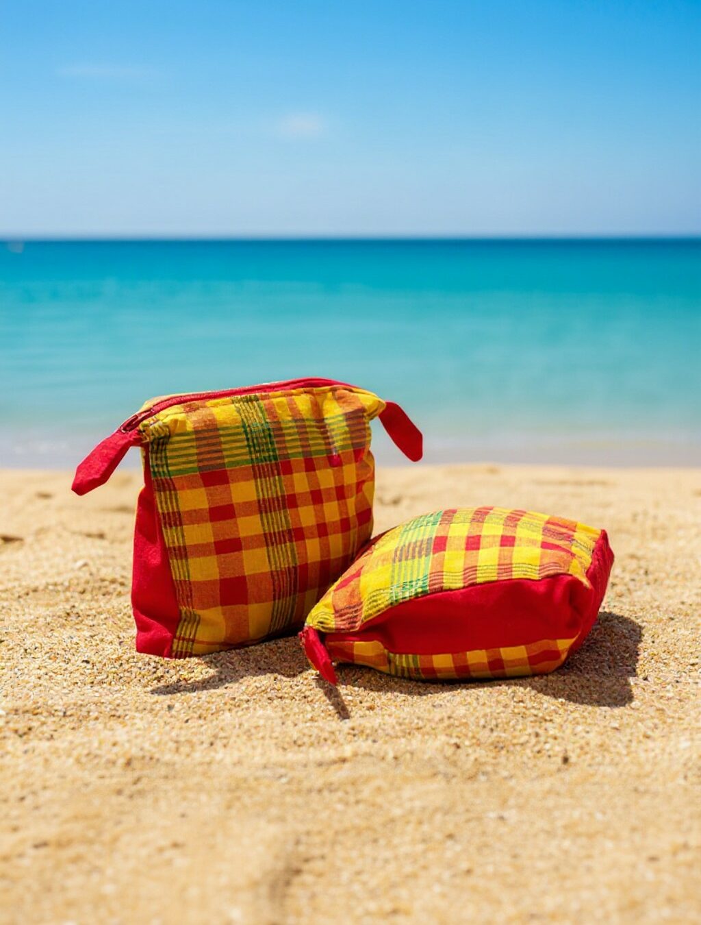 Petite Pochette Fille ou Femme enTissu Madras Rouge